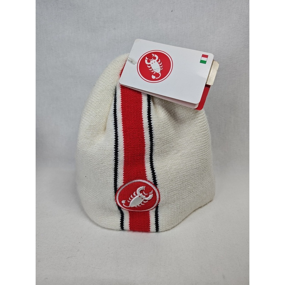 NWT Castelli Cycling Red White Scorpion Beanie Hat Cap Fleece Lined Thermal
